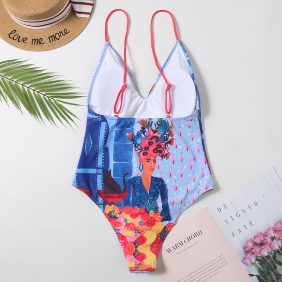 Art Lady Mujer Print Fruit Painting Swimsuit One Piece Bathing Suit - Picture 2 of 3